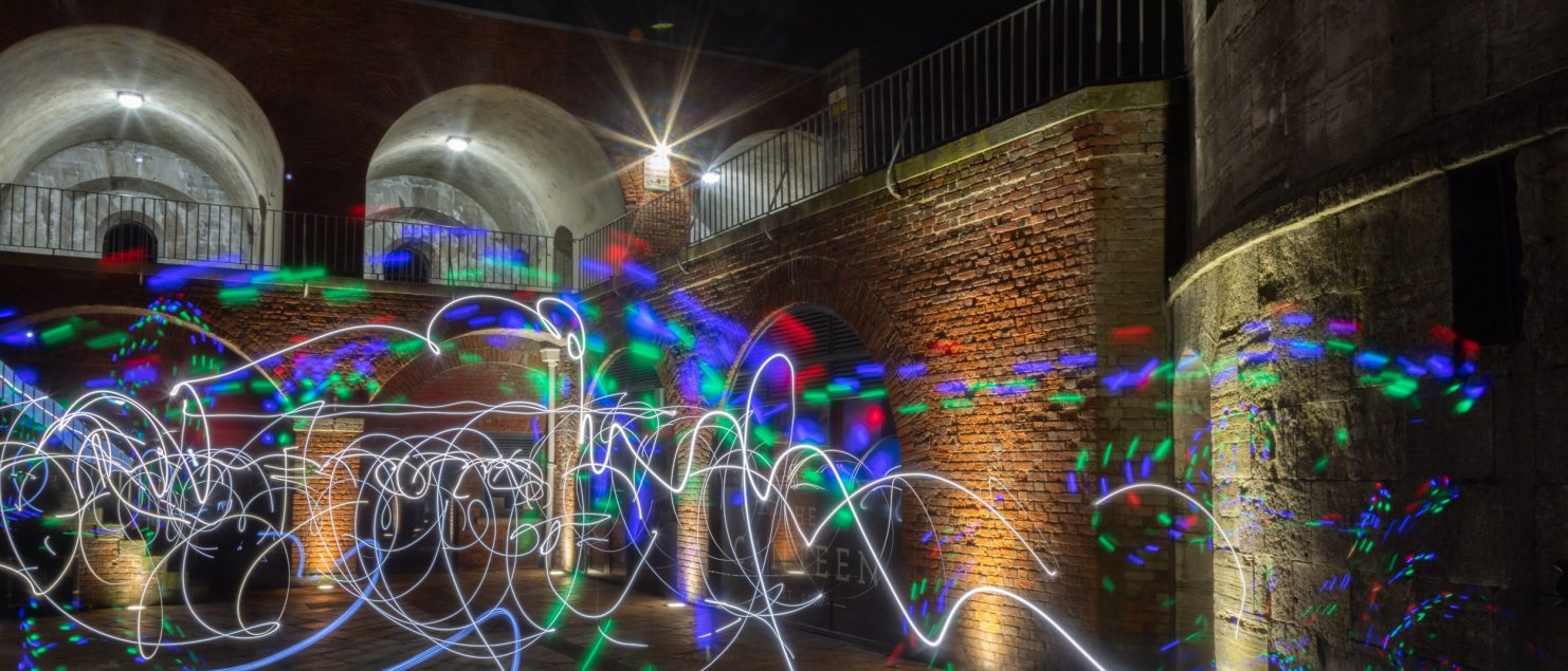 Swirling painted light and move at The Round Tower in old Portsmouth