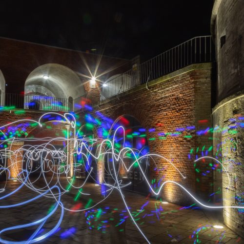 Swirling painted light and move at The Round Tower in old Portsmouth